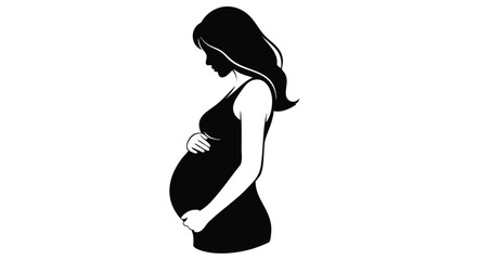 Silhouette of a pregnant woman holding her belly, symbolizing motherhood and anticipation.