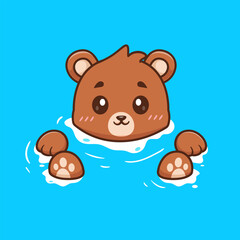 Cute Bear Soaking In Water Cartoon 