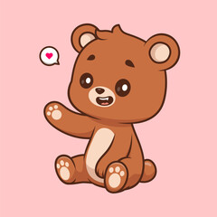 Cute Bear Sitting And Waving Hand Cartoon 