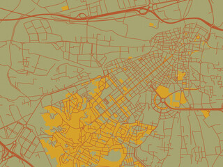 Obraz premium Minimalist flat city map of Torrent, Spain with sage/olive tone field with rust networks and ochre shapes, cream water.