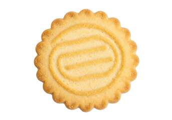 Isolated butter cookie with oval decoration and scalloped edge, sweet treat snack