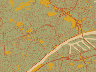 Minimalist flat city map of Argenteuil, France with earthy sage background with rust roadways and ochre details.