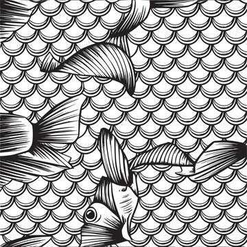 Vector art of fish scales and fins pattern in vintage style