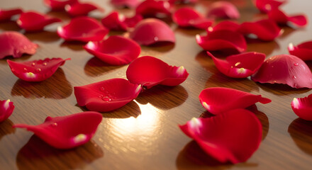 Red Rose Petals Close-Up, Tranquil and Romantic Still Life