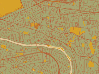 Stylized minimalist map of Champigny-sur-Marne, France in earthy sage background with rust roadways and ochre details.