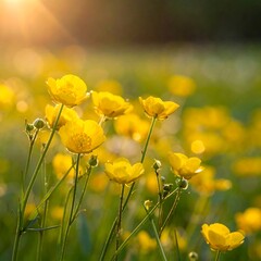 Obraz premium A sunny field of vibrant yellow wildflowers, bokeh, light and nature