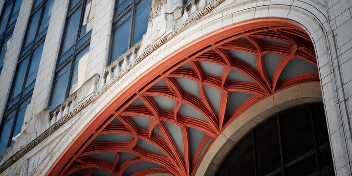 Ornate Red Arched Vaulted Ceiling Architectural Detail on Building