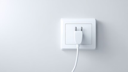 White Power Outlet with Plug on Gray Background for Interior Use