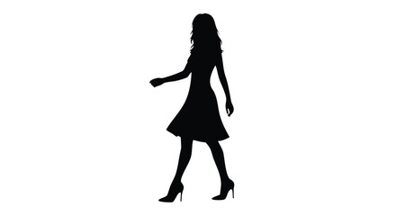 Silhouette of a woman walking gracefully, her dress flowing, captured in a striking black and white image, perfect for fashion and lifestyle themes © nanda