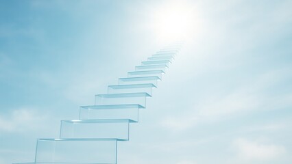 Glass Stairway to the Sky with Bright Light – Success and Hope Concept
