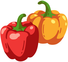 Red and Yellow Bell Peppers Illustration. Editable Color Vector