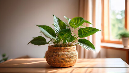 Plant with Woven Basket Pot 