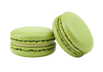 Isolated Pair of Green Macarons with Creamy Filling- Pastel Colored Confectionery