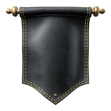Elegant Black Leather Banner with Golden Decorative Elements isolated on transparent background.