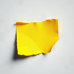a piece of yellow torn paper on white background