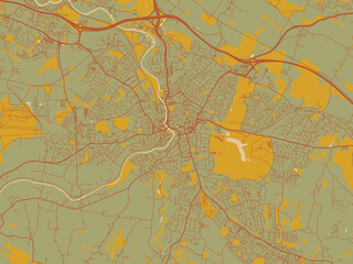 Stylized minimalist map of Maidstone, United Kingdom in muted sage base, rust-colored roads, and soft ochre highlights.