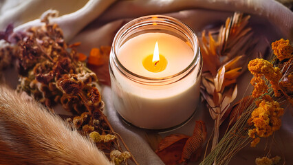 Candle with Dried Flowers Decor