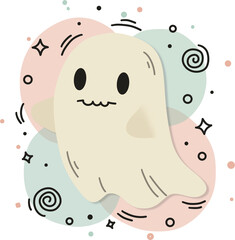 Cute Friendly Ghost with Pastel Abstract Shapes.