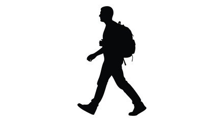 Silhouette of a person walking with a backpack, perfect for outdoor travel and adventure concepts