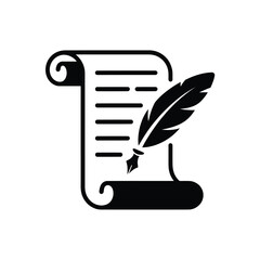 Scroll with feather quill pen writing document © FAS