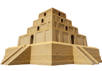 Isolated Ziggurat construction, Sumerian or Babylonian pyramid, religious edifice and ancient ruin