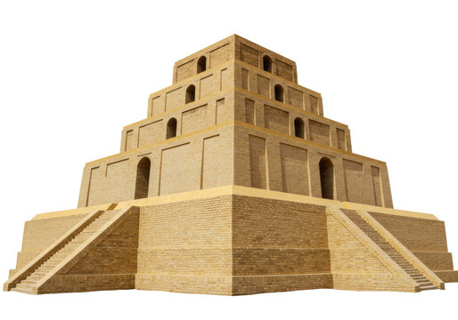 Isolated Ziggurat construction, Sumerian or Babylonian pyramid, religious edifice and ancient ruin