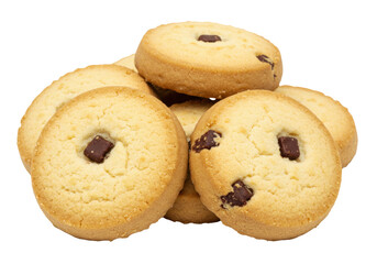 Isolated chocolate chip cookies, baked with care, ready for snacking or enjoying with coffee