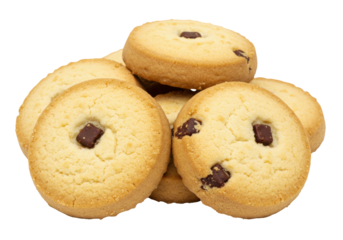 Isolated chocolate chip cookies, baked with care, ready for snacking or enjoying with coffee