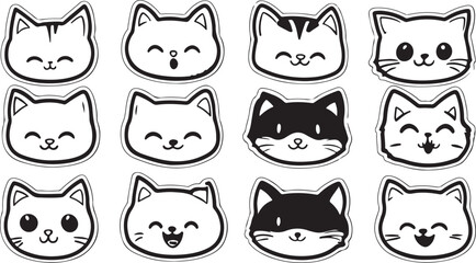 Cute collection of cartoon cat and dog animal character face icons vector set