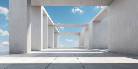 Modern Minimalist Concrete Architecture with Open Sky and Clouds