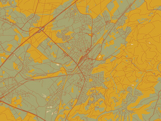 Poster-ready flat map of Homburg, Germany, sage green ground with rust-red roads and ochre accents.