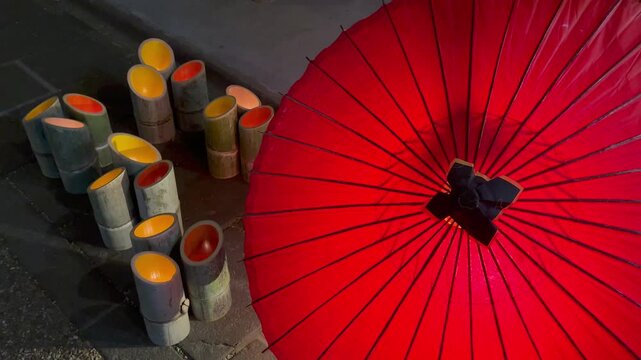 山鹿灯籠浪漫・百華百彩の和傘と竹灯籠