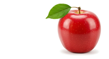 Crisp red apple with a vibrant green leaf, perfect for promoting healthy eating, fresh produce, and natural goodness in your next campaign or design