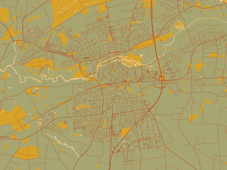 Poster-ready flat map of Lippstadt, Germany, sage green ground with rust-red roads and ochre accents.