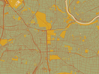 Modern flat map poster of Ludwigsburg, Germany in sage green ground with rust-red roads and ochre accents.