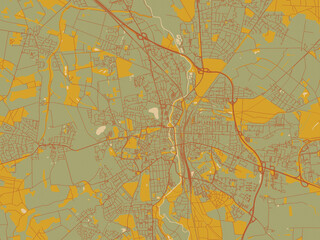 Stylized minimalist map of Luneberg, Germany in earthy sage background with rust roadways and ochre details.