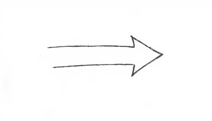 A single, hand-drawn arrow pointing right, sketched in black ink on white background,  image,  graphic