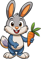 Cute Cartoon Rabbit Holding Carrot Vector