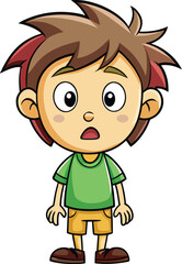 Cartoon Surprised Child in Colorful Outfit Vector