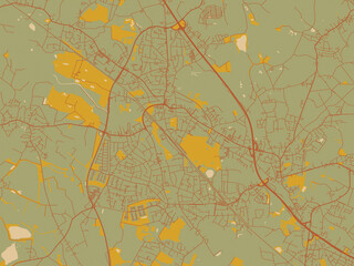 Poster-ready flat map of Pinneberg, Germany, sage/olive tone field with rust networks and ochre shapes, cream water.