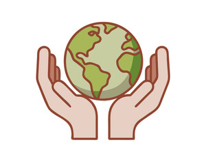 Hands protecting a globe representing planet Earth