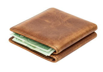 Isolated leather bi-fold wallet filled with cash, brown, money inside, banking and finance concept