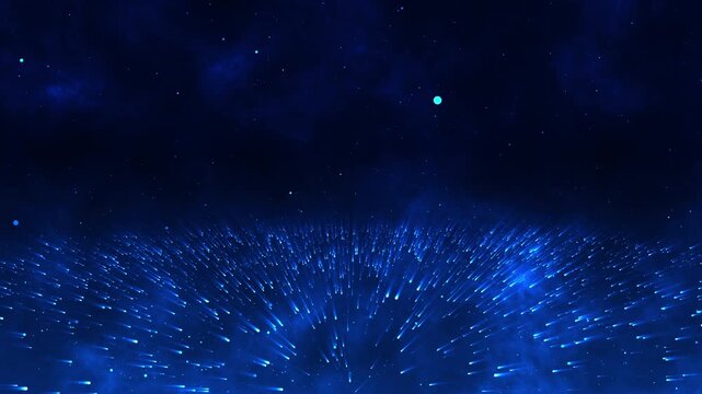 Rotating Blue Particles Emitting Light Around Y Axis