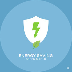 Vector 2D flat icon of a shield protecting a lightning bolt, green conservation symbol