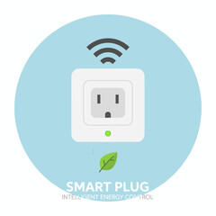 Vector 2D flat icon of WiFi-enabled power outlet, intelligent energy control