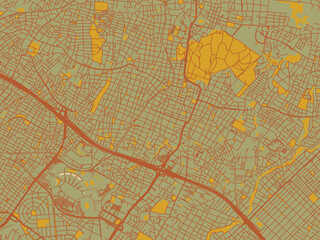 Decorative flat city map of GRE, Marousi using earthy sage background with rust roadways and ochre details.