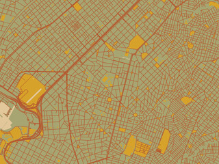 Vector-style flat map of GRE Nea, Smyrni with earthy sage background with rust roadways and ochre details.