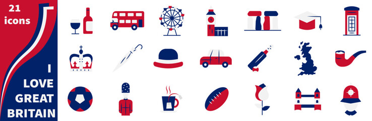 A set of icons dedicated to Great Britain. I Love Great Britain icon set.