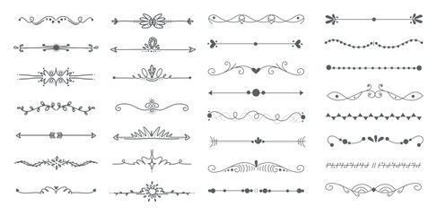 Set of decorative divider elements. Divider ornament, borders, doodle, separators, page dividers, header	
