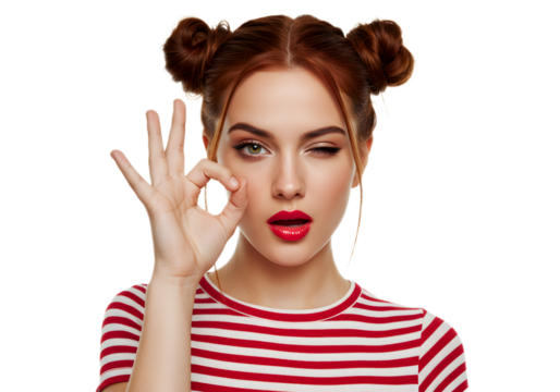 Woman making an OK sign and winking, conveying approval and positivity